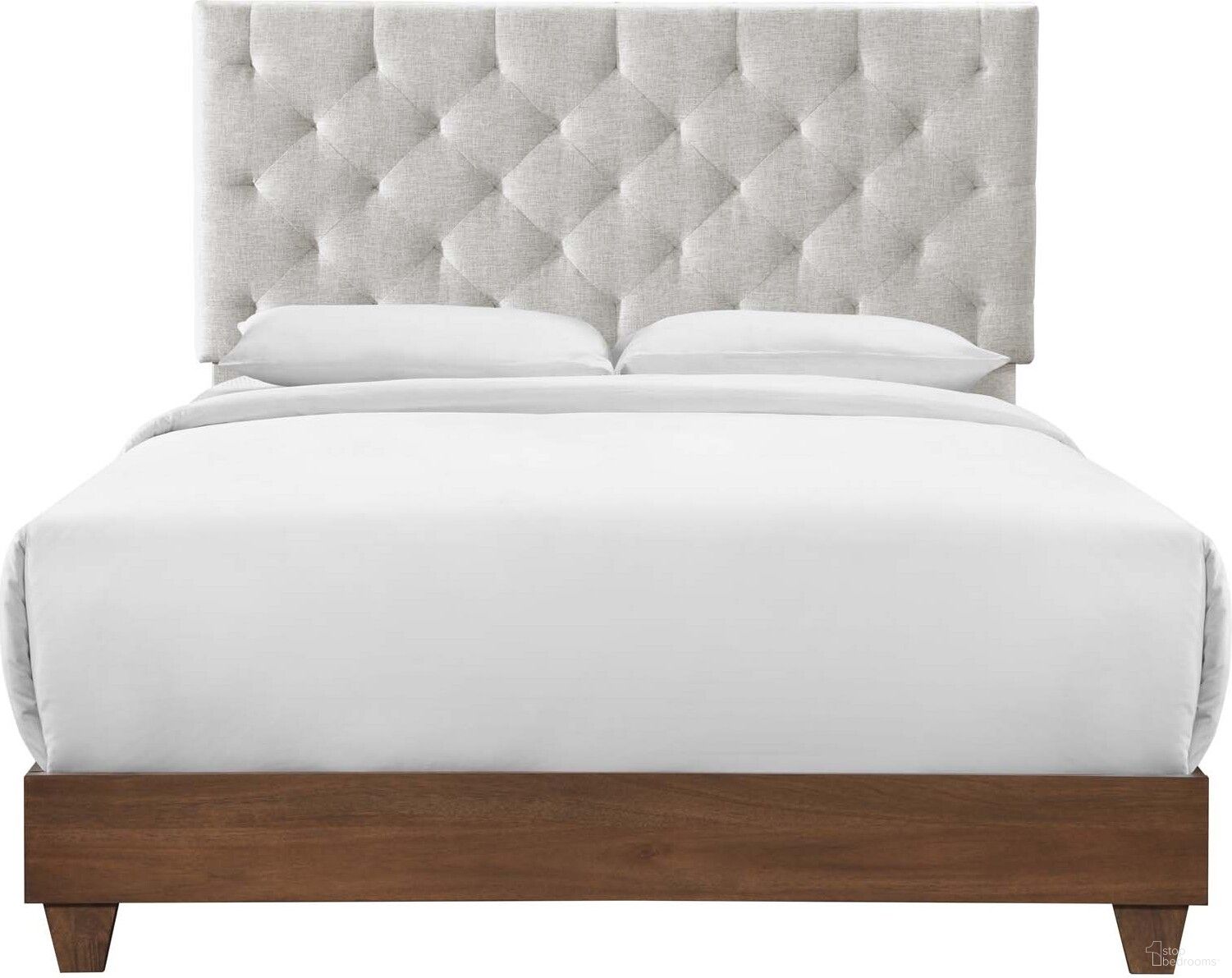 Rhiannon Walnut Beige Diamond Tufted Upholstered Fabric Queen Bed