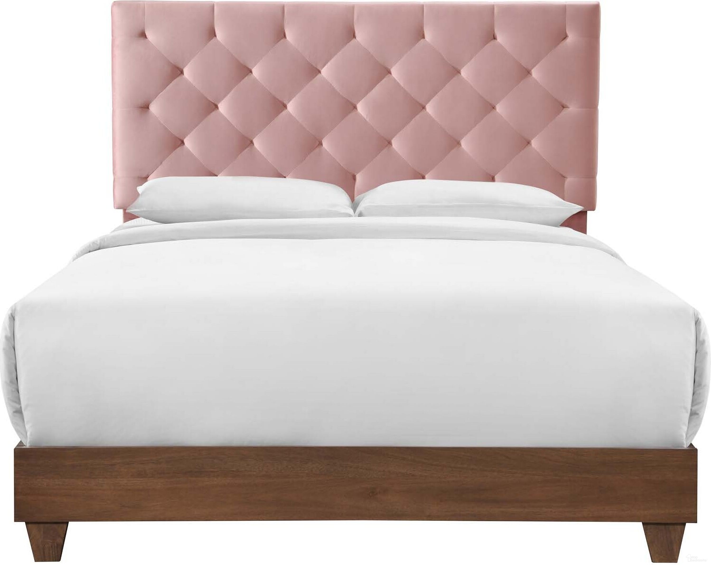 The appearance of Rhiannon Walnut Dusty Rose Diamond Tufted Upholstered Performance Velvet Queen Bed designed by Modway in the modern / contemporary interior design. This walnut dusty rose piece of furniture was selected by 1StopBedrooms from Rhiannon Collection to add a touch of cosiness and style into your home. Sku: MOD-6147-WAL-DUS. Bed Type: Panel Bed. Material: Wood. Bed Size: Queen.
