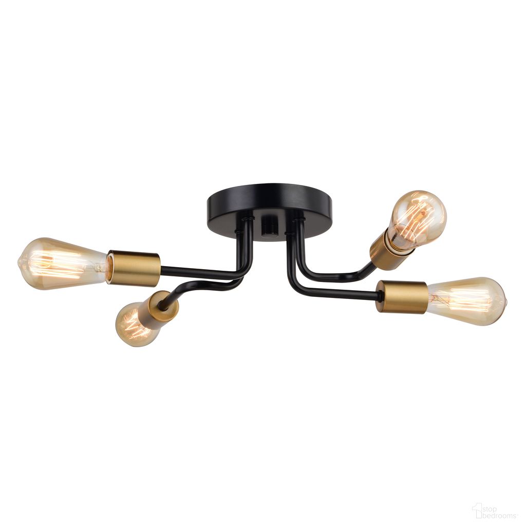 The appearance of Rhine 15.75 Inch 4 Light Semi-flush Mount In Matte Black and Natural Brass designed by Vaxcel in the industrial interior design. This matte black/natural brass piece of furniture  was selected by 1StopBedrooms from Rhine Collection to add a touch of cosiness and style into your home. Sku: C0302. Material: Steel.