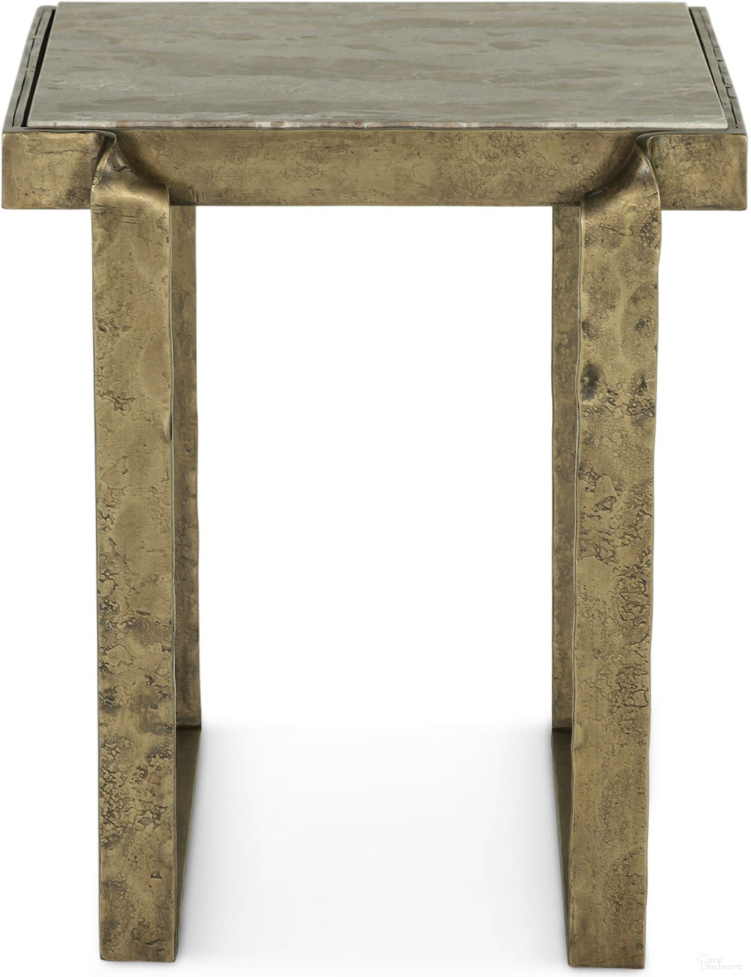 Rhodes 20 Inch Side Table In Marble and Antique Brass
