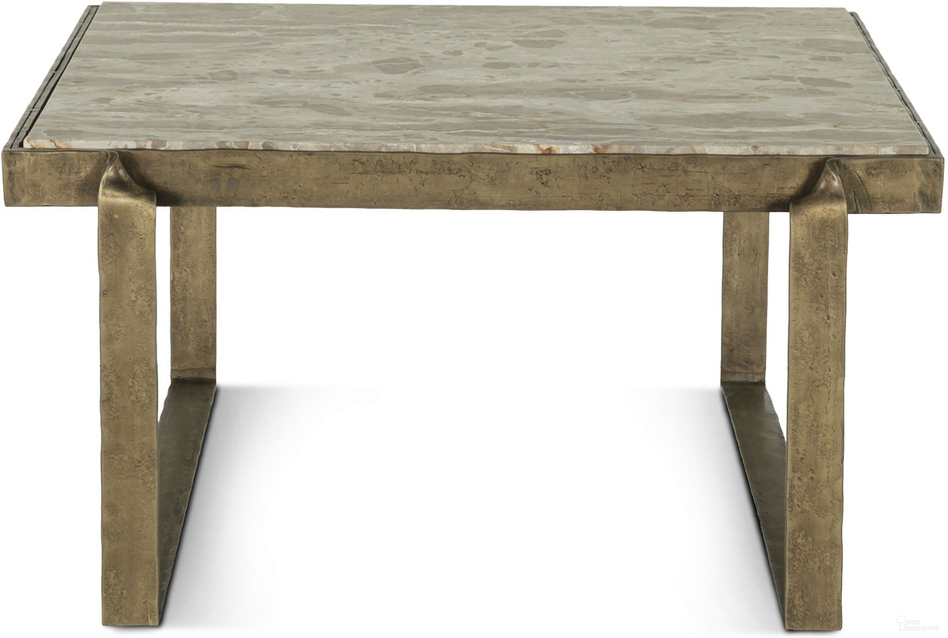 Rhodes 32 Inch Coffee Table In Marble and Antique Brass