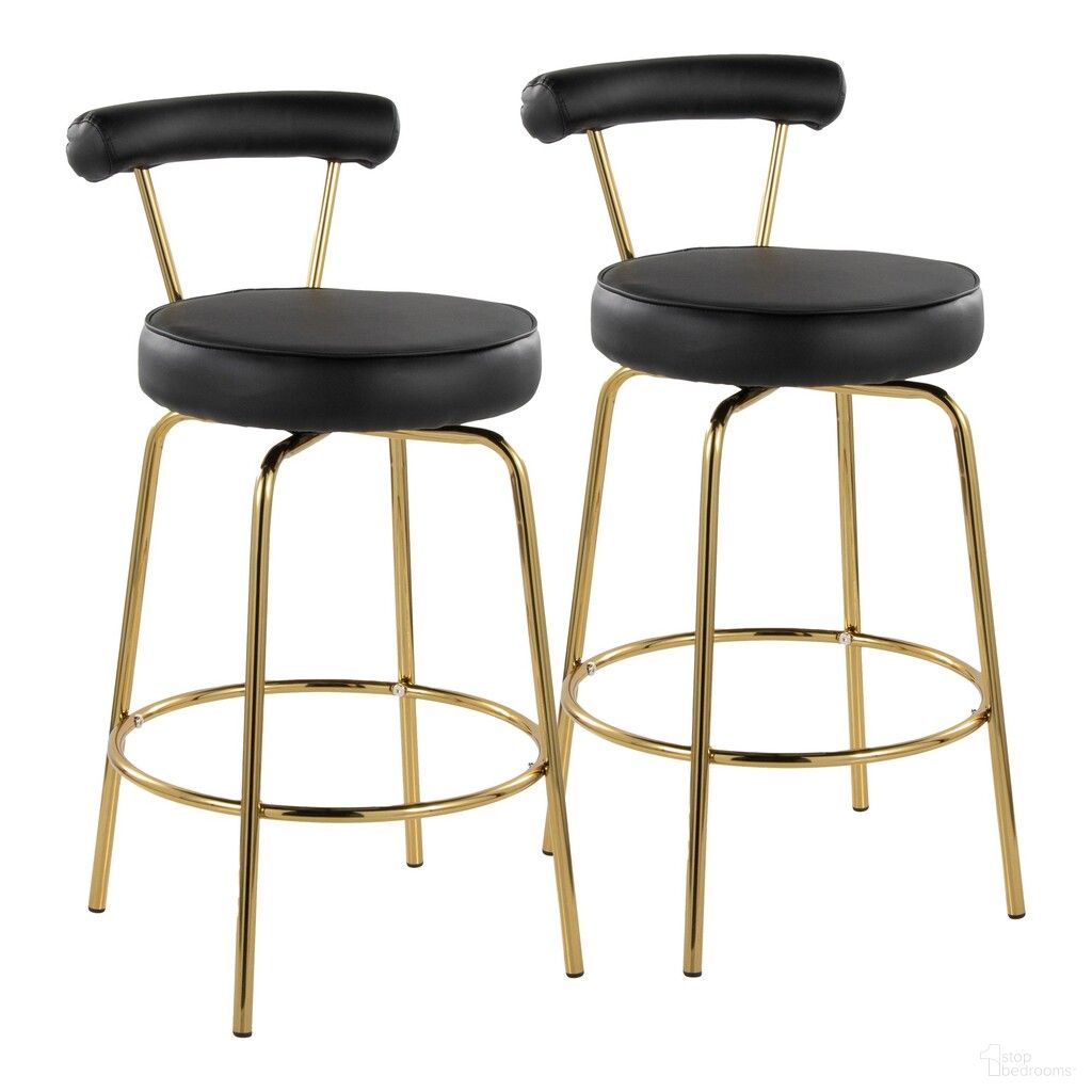 Rhonda 26 Inch Fixed Height Counter Stool Set of 2 In Gold and Black