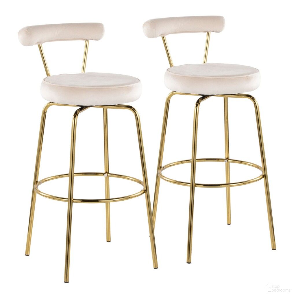 The appearance of Rhonda 30 Inch Fixed Height Barstool Set of 2 In Cream and Gold designed by Lumisource in the glam interior design. This cream/gold piece of furniture was selected by 1StopBedrooms from Rhonda Collection to add a touch of cosiness and style into your home. Sku: B30-RHONDAV AUCR2. Material: Upholstered.