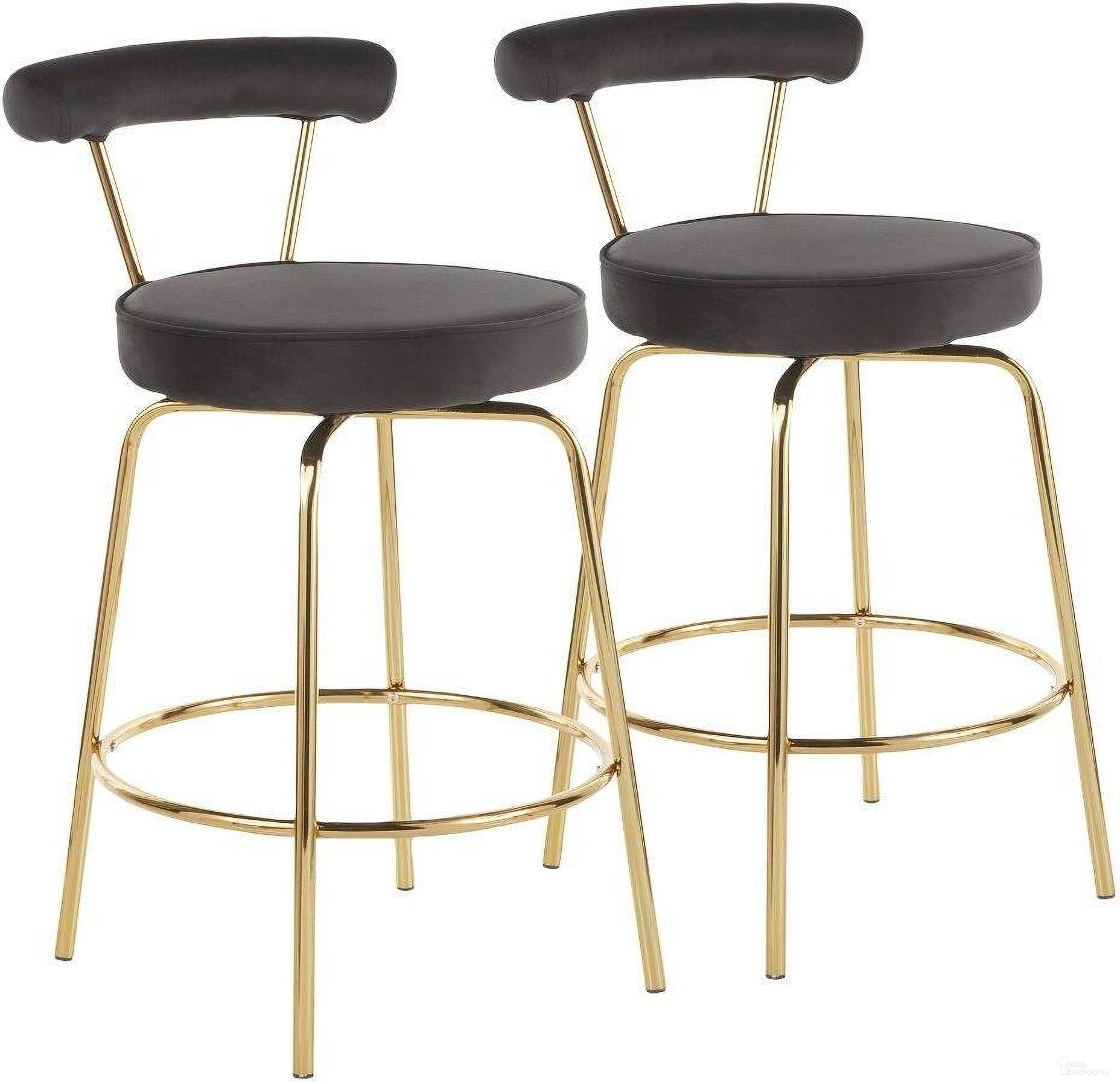 The appearance of Rhonda Glam Counter Stool In Gold Metal And Black Velvet - Set Of 2 designed by Lumisource in the transitional interior design. This gold piece of furniture was selected by 1StopBedrooms from Rhonda Collection to add a touch of cosiness and style into your home. Sku: B26-RHONDA AUBK2. Material: Velvet.
