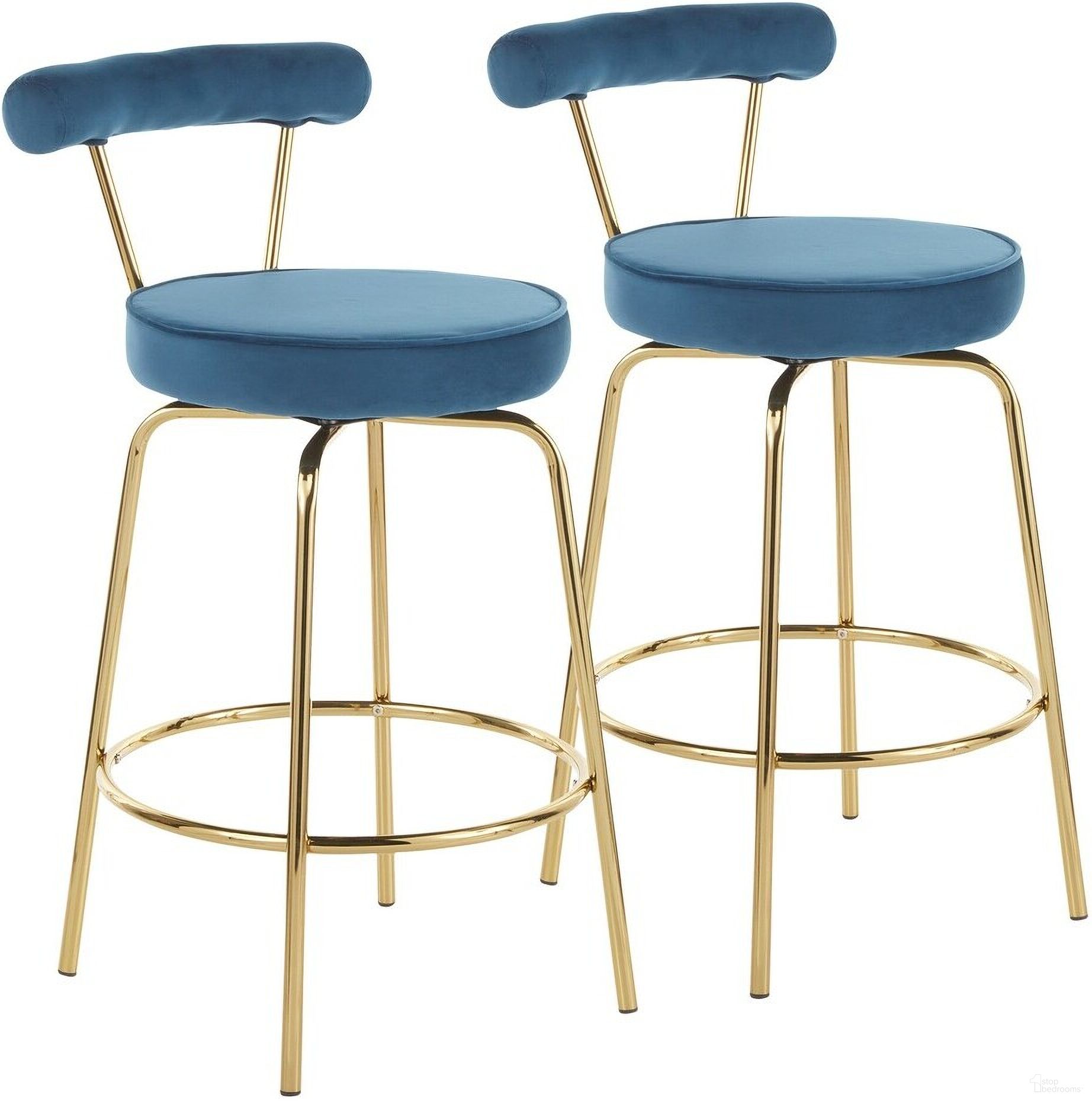 The appearance of Rhonda Counter Stool Set of 2 In Blue designed by Lumisource in the glam interior design. This blue piece of furniture was selected by 1StopBedrooms from Rhonda Collection to add a touch of cosiness and style into your home. Sku: B26-RHONDA AUBU2. Material: Velvet.