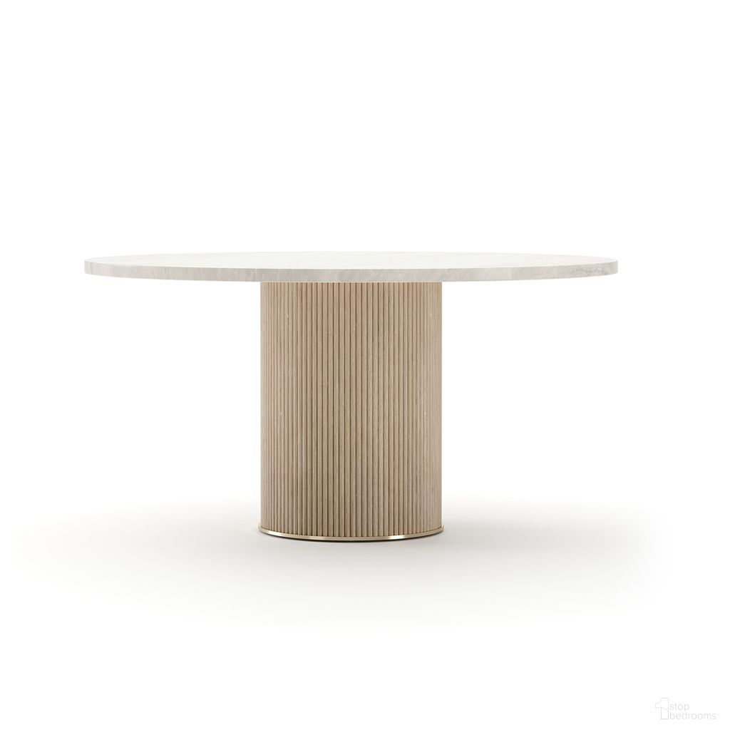 Rhythm 58 Inch Round Stone Top Dining Table In Cream