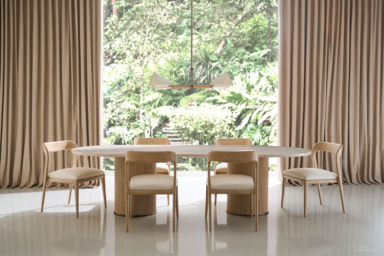 Rhythm Oval Stone Top Dining Room Set In Cream