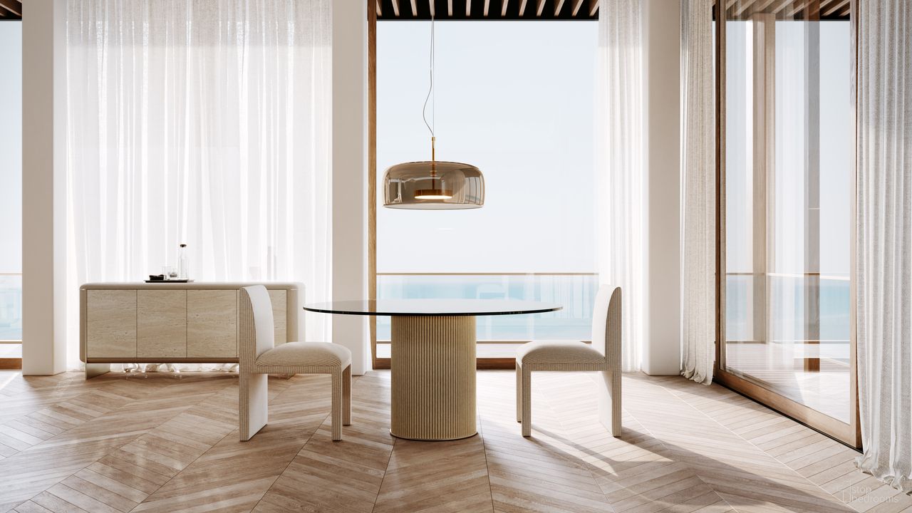 The appearance of Rhythm Round Glass Top Dining Room Set In Clear designed by Caracole in the modern / contemporary interior design. This clear piece of furniture was selected by 1StopBedrooms from Rhythm Collection to add a touch of cosiness and style into your home. Sku: CLA-425V-205B;CLA-425V-207-DP;GLA-0058V-001T;CLA-425V-281. Table Top Shape: Round. Size: 60" x 60". Material: Oak.