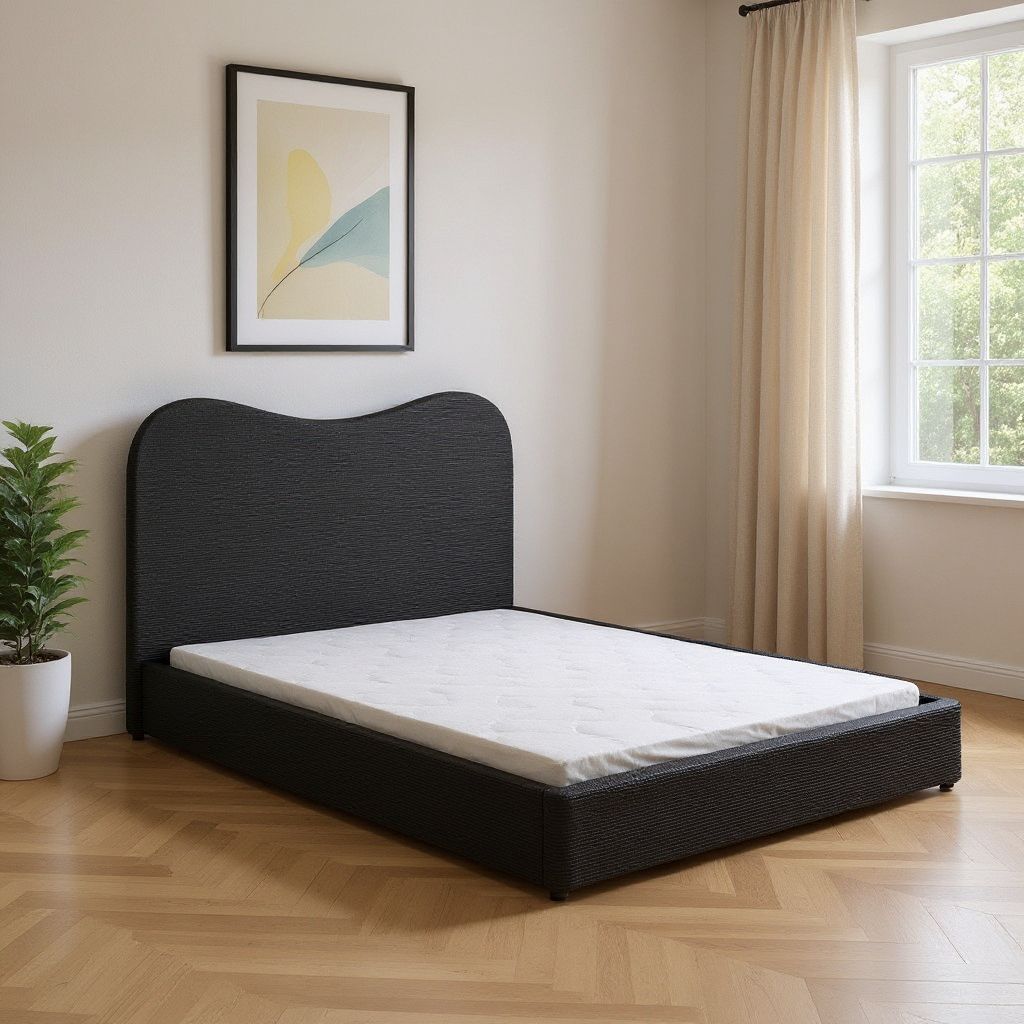Ribbed Texture Velvet Upholstered Queen Bed Frame In Black