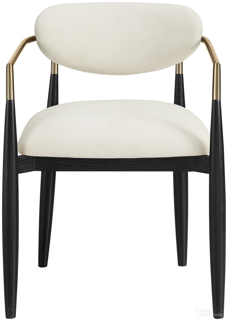 The appearance of Riccio Performance Fabric Upholstered Dining Arm Chair Set of 2 In Beige and Brushed Brass designed by Meridian in the modern / contemporary interior design. This beige/brushed brass piece of furniture was selected by 1StopBedrooms from Riccio Collection to add a touch of cosiness and style into your home. Sku: 11022Beige-AC. Material: Polyester. Chair Type: Arm Chair.