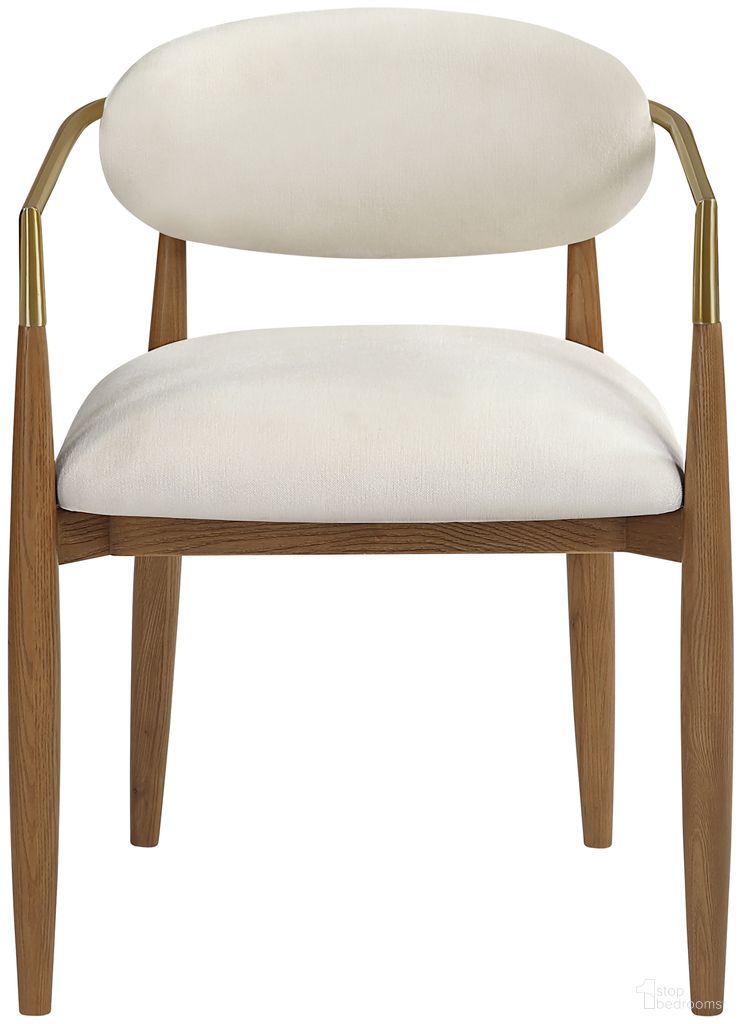 The appearance of Riccio Performance Fabric Upholstered Dining Arm Chair Set of 2 In Beige and Stained Walnut designed by Meridian in the modern / contemporary interior design. This beige/stained walnut piece of furniture was selected by 1StopBedrooms from Riccio Collection to add a touch of cosiness and style into your home. Sku: 11023Beige-AC. Material: Polyester. Chair Type: Arm Chair.