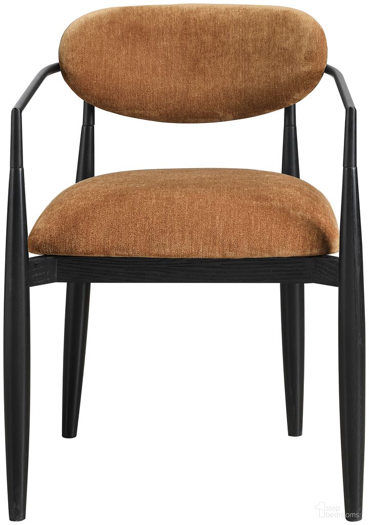 The appearance of Riccio Performance Fabric Upholstered Dining Arm Chair Set of 2 In Cognac and Black designed by Meridian in the modern / contemporary interior design. This cognac and black piece of furniture was selected by 1StopBedrooms from Riccio Collection to add a touch of cosiness and style into your home. Sku: 11025Cognac-AC. Material: Polyester. Chair Type: Arm Chair.