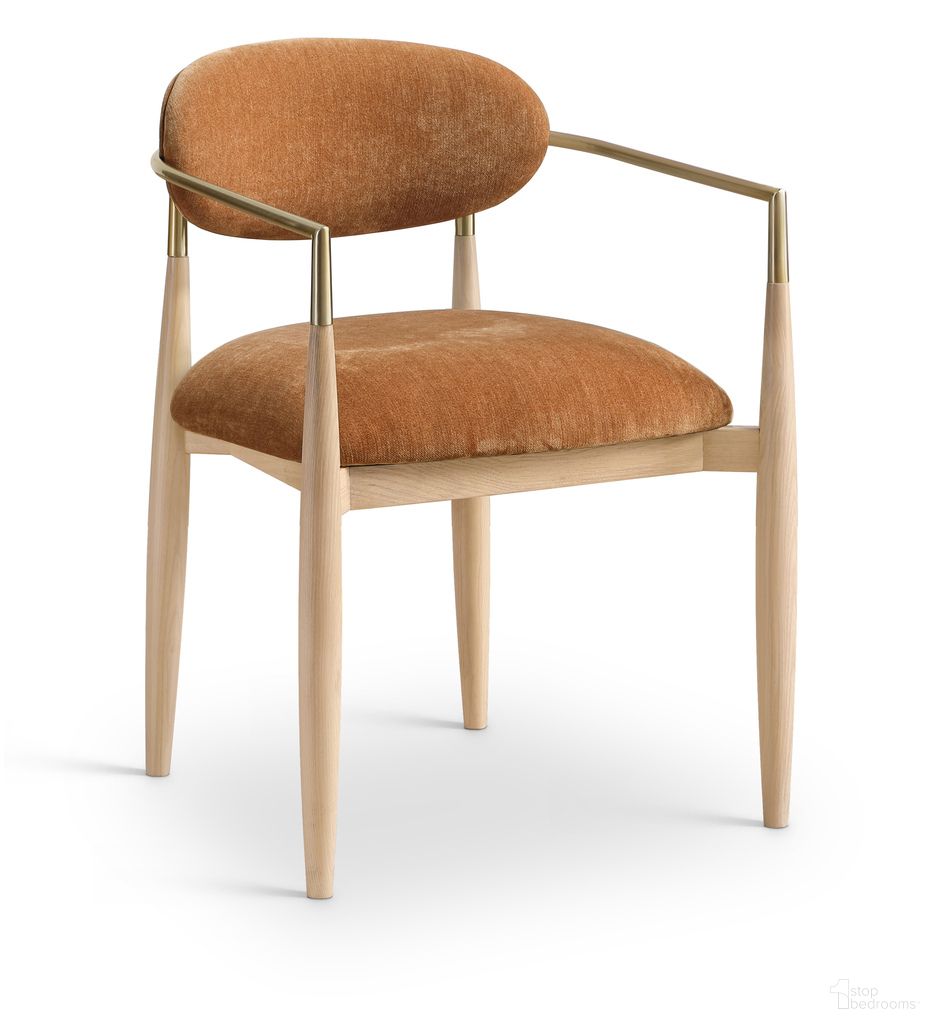 The appearance of Riccio Performance Fabric Upholstered Dining Arm Chair Set of 2 In Cognac and Stained Natural designed by Meridian in the modern / contemporary interior design. This cognac/stained natural piece of furniture was selected by 1StopBedrooms from Riccio Collection to add a touch of cosiness and style into your home. Sku: 11021Cognac-AC. Material: Polyester. Chair Type: Arm Chair.