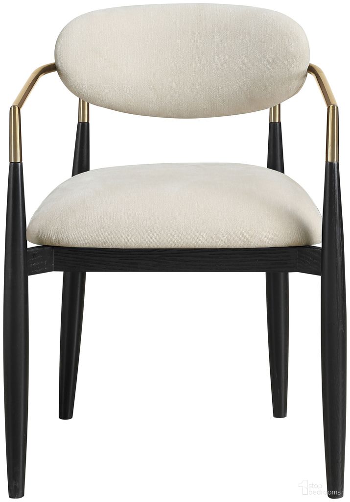 The appearance of Riccio Performance Fabric Upholstered Dining Arm Chair Set of 2 In Cream and Stained Black designed by Meridian in the modern / contemporary interior design. This cream/stained black piece of furniture was selected by 1StopBedrooms from Riccio Collection to add a touch of cosiness and style into your home. Sku: 11022Cream-AC. Material: Polyester. Chair Type: Arm Chair.