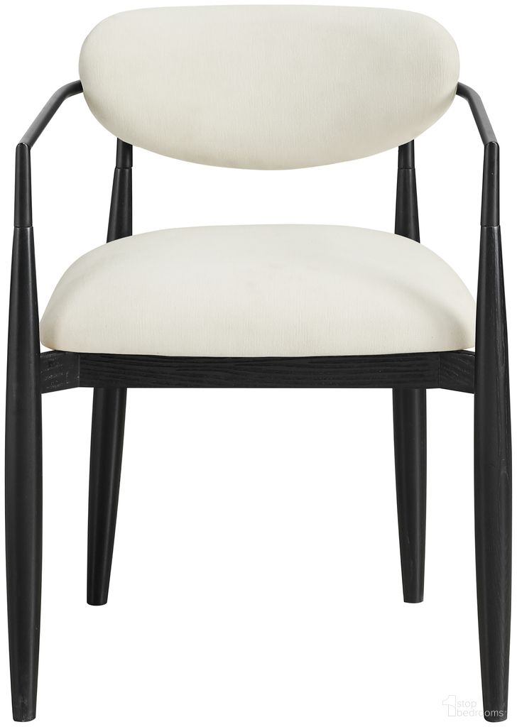 The appearance of Riccio Performance Fabric Upholstered Dining Arm Chair Set of 2 In Cream and Stained Black designed by Meridian in the modern / contemporary interior design. This cream/stained black piece of furniture was selected by 1StopBedrooms from Riccio Collection to add a touch of cosiness and style into your home. Sku: 11025Cream-AC. Material: Polyester. Chair Type: Arm Chair.