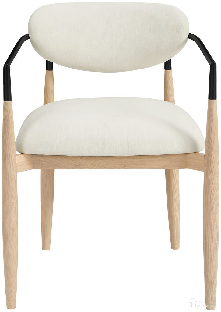 The appearance of Riccio Performance Fabric Upholstered Dining Arm Chair Set of 2 In Cream and Stained Natural designed by Meridian in the modern / contemporary interior design. This cream/stained natural piece of furniture  was selected by 1StopBedrooms from Riccio Collection to add a touch of cosiness and style into your home. Sku: 11024Cream-AC. Material: Polyester. Chair Type: Arm Chair.