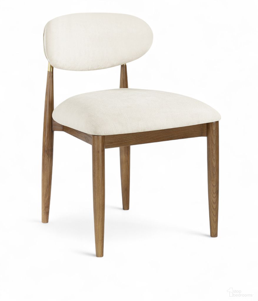 Riccio Performance Fabric Upholstered Dining Side Chair Set of 2 In Beige and Stained Walnut