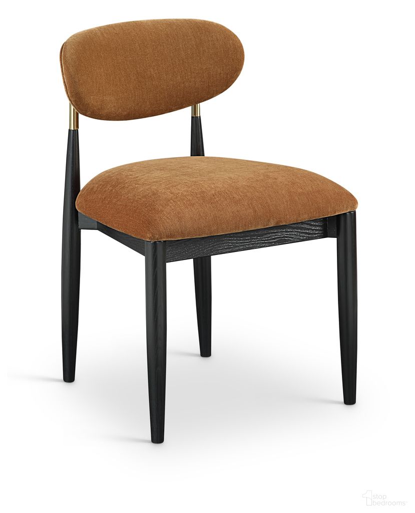 The appearance of Riccio Performance Fabric Upholstered Dining Side Chair Set of 2 In Cognac and Stained Black designed by Meridian in the modern / contemporary interior design. This cognac/stained black piece of furniture was selected by 1StopBedrooms from Riccio Collection to add a touch of cosiness and style into your home. Sku: 11022Cognac-SC. Material: Polyester. Chair Type: Side Chair.