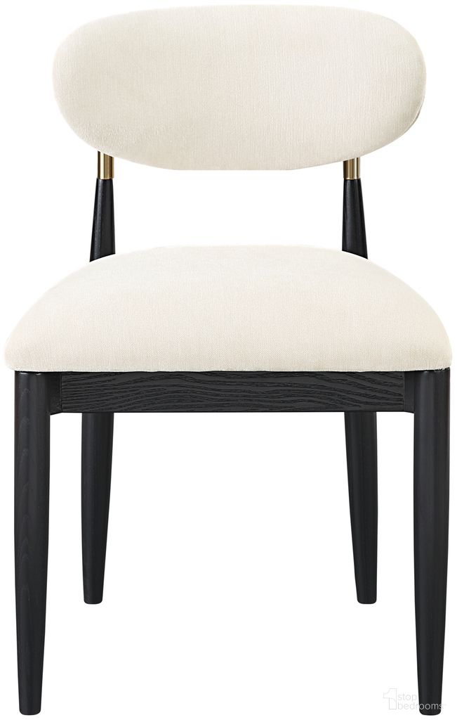 Riccio Performance Fabric Upholstered Dining Side Chair Set of 2 In Cream and Stained Black