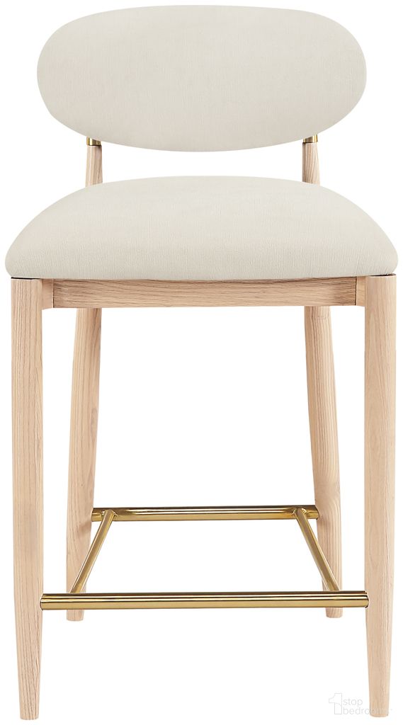 Riccio Performance Fabric Upholstered Stool In Cream and Stained Natural
