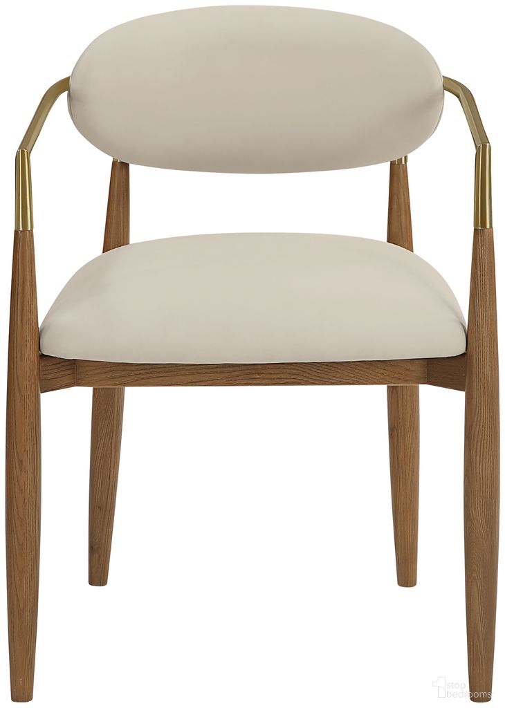 The appearance of Riccio Vegan Leather Upholstered Dining Arm Chair Set of 2 In Beige and Brushed Brass designed by Meridian in the modern / contemporary interior design. This beige/brushed brass piece of furniture was selected by 1StopBedrooms from Riccio Collection to add a touch of cosiness and style into your home. Sku: 11018Beige-AC. Chair Type: Arm Chair. Material: Vegan Leather.