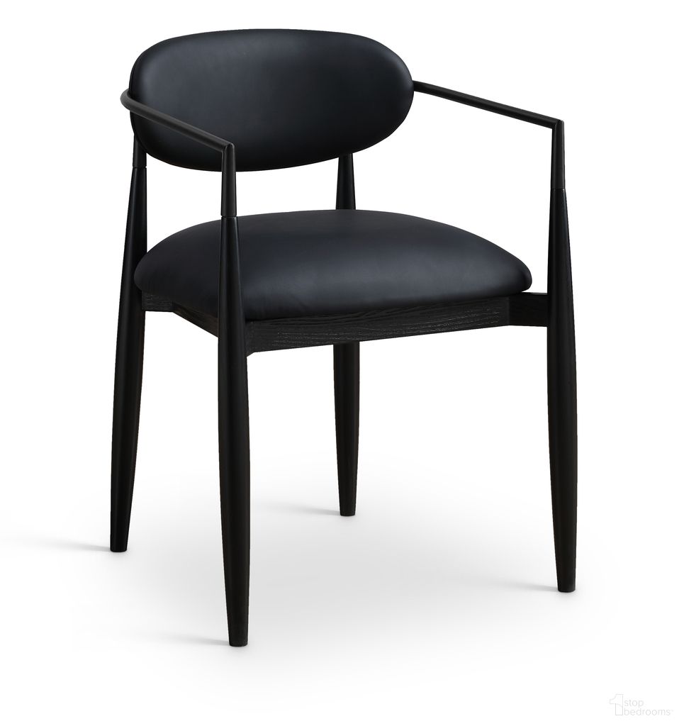 Riccio Vegan Leather Upholstered Dining Arm Chair Set of 2 In Black