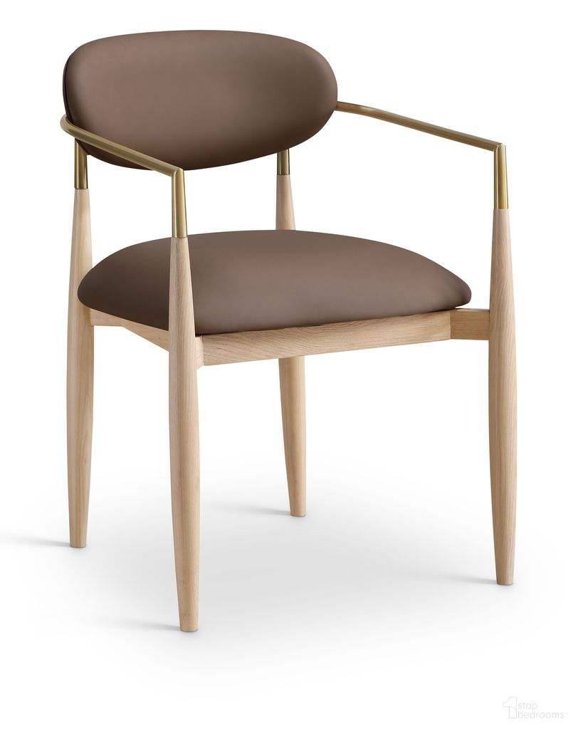 The appearance of Riccio Vegan Leather Upholstered Dining Arm Chair Set of 2 In Brown and Stained Natural designed by Meridian in the modern / contemporary interior design. This brown/stained natural piece of furniture  was selected by 1StopBedrooms from Riccio Collection to add a touch of cosiness and style into your home. Sku: 11010Brown-AC. Chair Type: Arm Chair. Material: Vegan Leather.