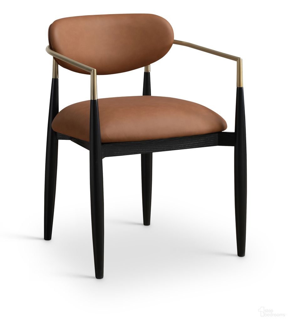 Riccio Vegan Leather Upholstered Dining Arm Chair Set of 2 In Cognac and Stained Black
