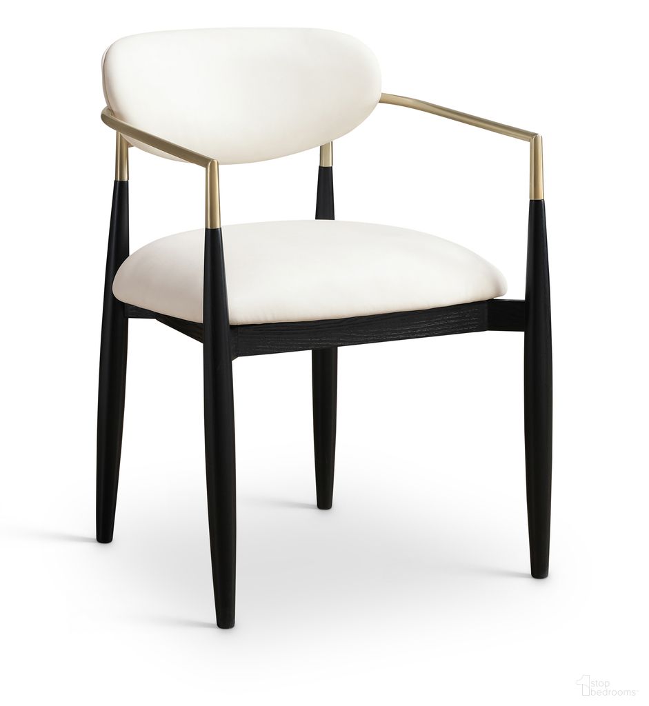 The appearance of Riccio Vegan Leather Upholstered Dining Arm Chair Set of 2 In Cream and Stained Black designed by Meridian in the modern / contemporary interior design. This cream/stained black piece of furniture was selected by 1StopBedrooms from Riccio Collection to add a touch of cosiness and style into your home. Sku: 11017Cream-AC. Chair Type: Arm Chair. Material: Vegan Leather.
