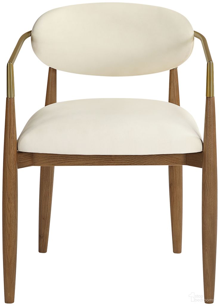 Riccio Vegan Leather Upholstered Dining Arm Chair Set of 2 In Cream and Stained Black