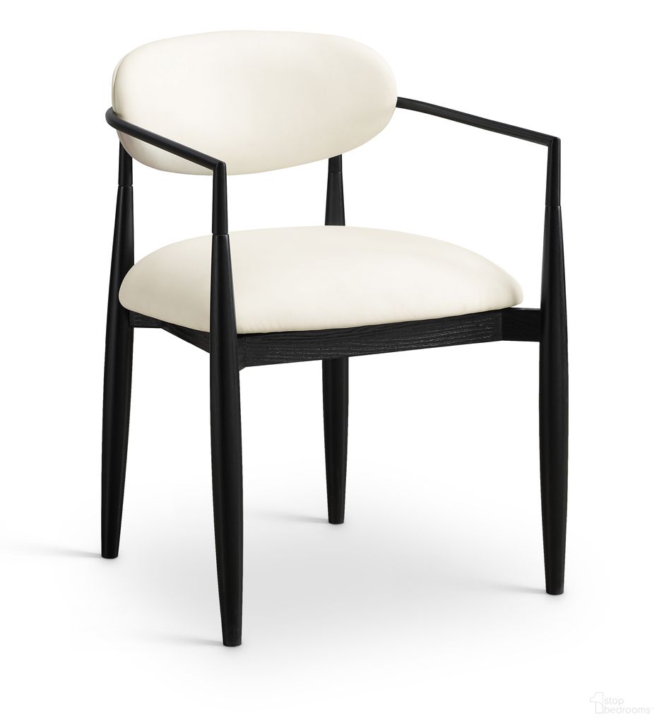 Riccio Vegan Leather Upholstered Dining Arm Chair Set of 2 In Cream and Stained Black