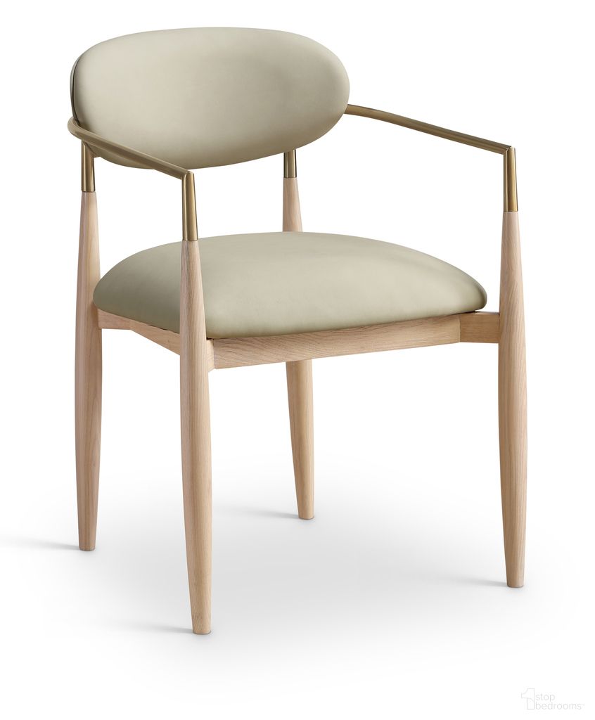 Riccio Vegan Leather Upholstered Dining Arm Chair Set of 2 In Taupe and Stained Natural