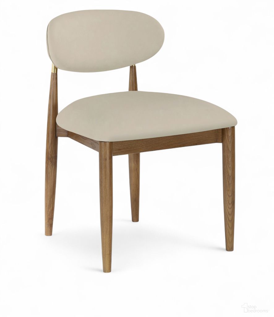 Riccio Vegan Leather Upholstered Dining Side Chair Set of 2 In Beige and Brushed Brass