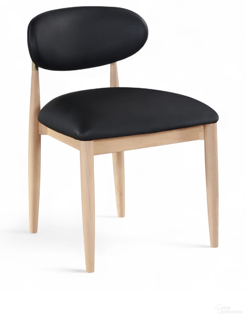 Riccio Vegan Leather Upholstered Dining Side Chair Set of 2 In Black and Stained Natural