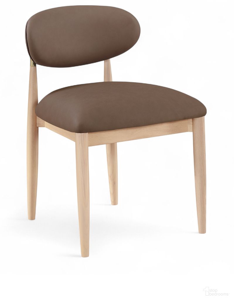 The appearance of Riccio Vegan Leather Upholstered Dining Side Chair Set of 2 In Brown and Stained Natural designed by Meridian in the modern / contemporary interior design. This brown/stained natural piece of furniture  was selected by 1StopBedrooms from Riccio Collection to add a touch of cosiness and style into your home. Sku: 11010Brown-SC. Material: Vegan Leather. Chair Type: Side Chair.