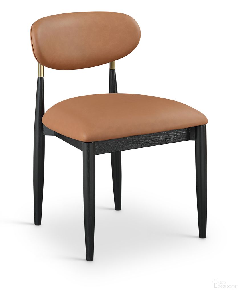 Riccio Vegan Leather Upholstered Dining Side Chair Set of 2 In Cognac and Stained Black