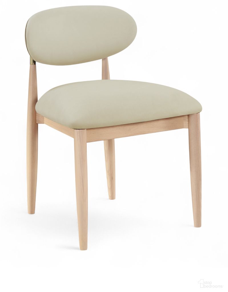 Riccio Vegan Leather Upholstered Dining Side Chair Set of 2 In Taupe and Stained Natural