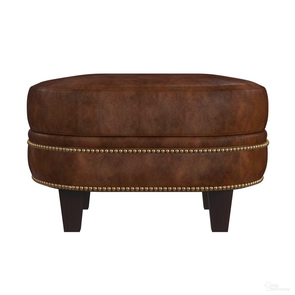 The appearance of Richardson Ottoman In Cognac designed by Bradington Young in the traditional interior design. This cognac piece of furniture  was selected by 1StopBedrooms from BYX Collection to add a touch of cosiness and style into your home. Sku: BYX-866-OT980015-87PLNBTur. Material: Leather.