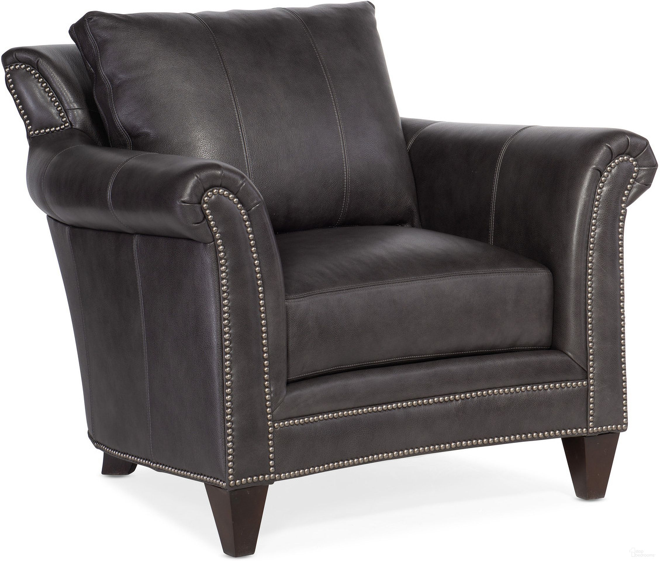 The appearance of Richardson Stationary Chair 8-Way Tie In Charcoal designed by Bradington Young in the traditional interior design. This charcoal piece of furniture  was selected by 1StopBedrooms from BYX Collection to add a touch of cosiness and style into your home. Sku: BYX-866-25980015-97PLGMTap. Material: Leather.