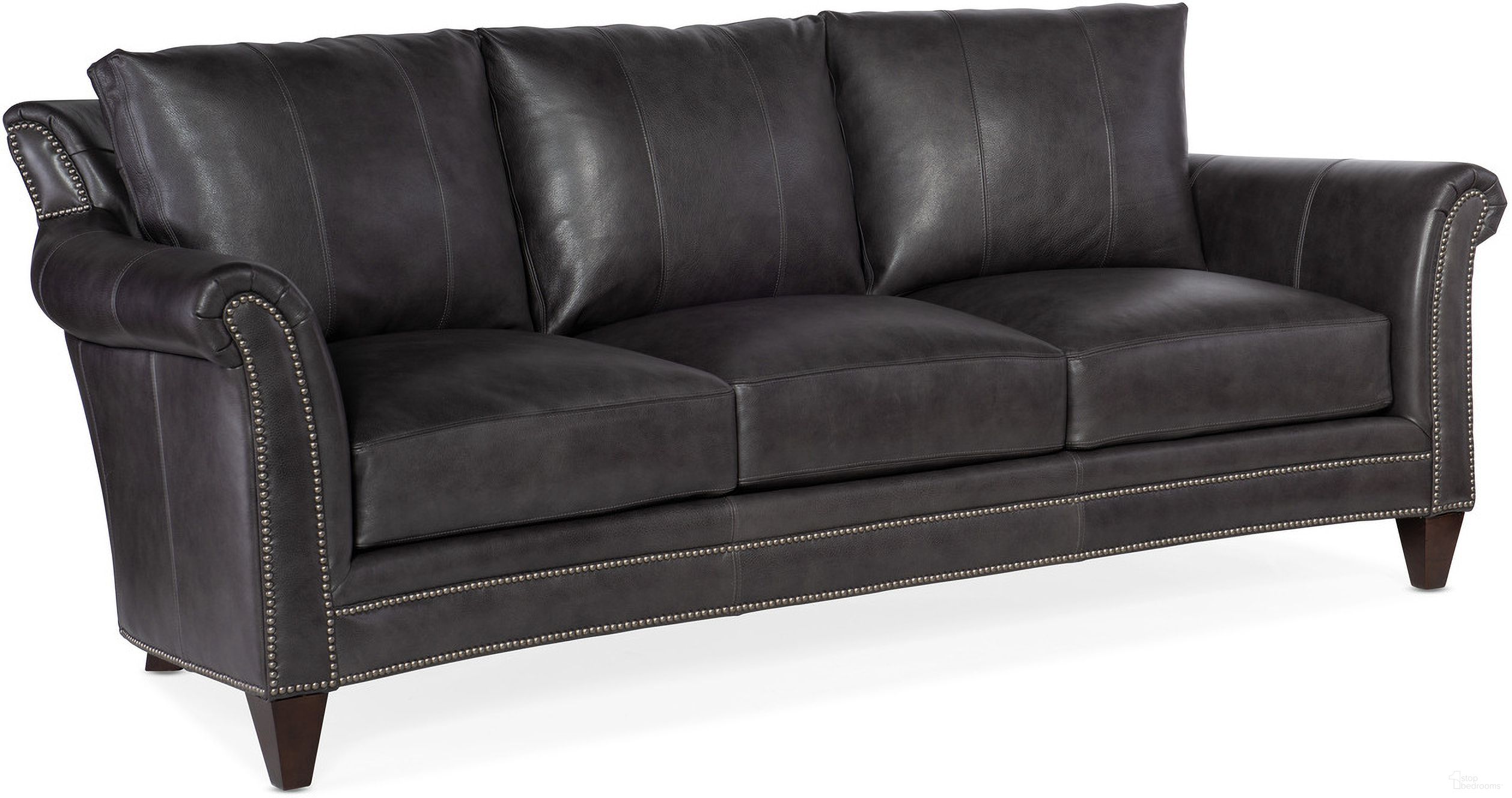 The appearance of Richardson Stationary Sofa 8-Way Tie In Charcoal designed by Bradington Young in the traditional interior design. This charcoal piece of furniture  was selected by 1StopBedrooms from BYX Collection to add a touch of cosiness and style into your home. Sku: BYX-866-95980015-97PLGMTap. Material: Leather.