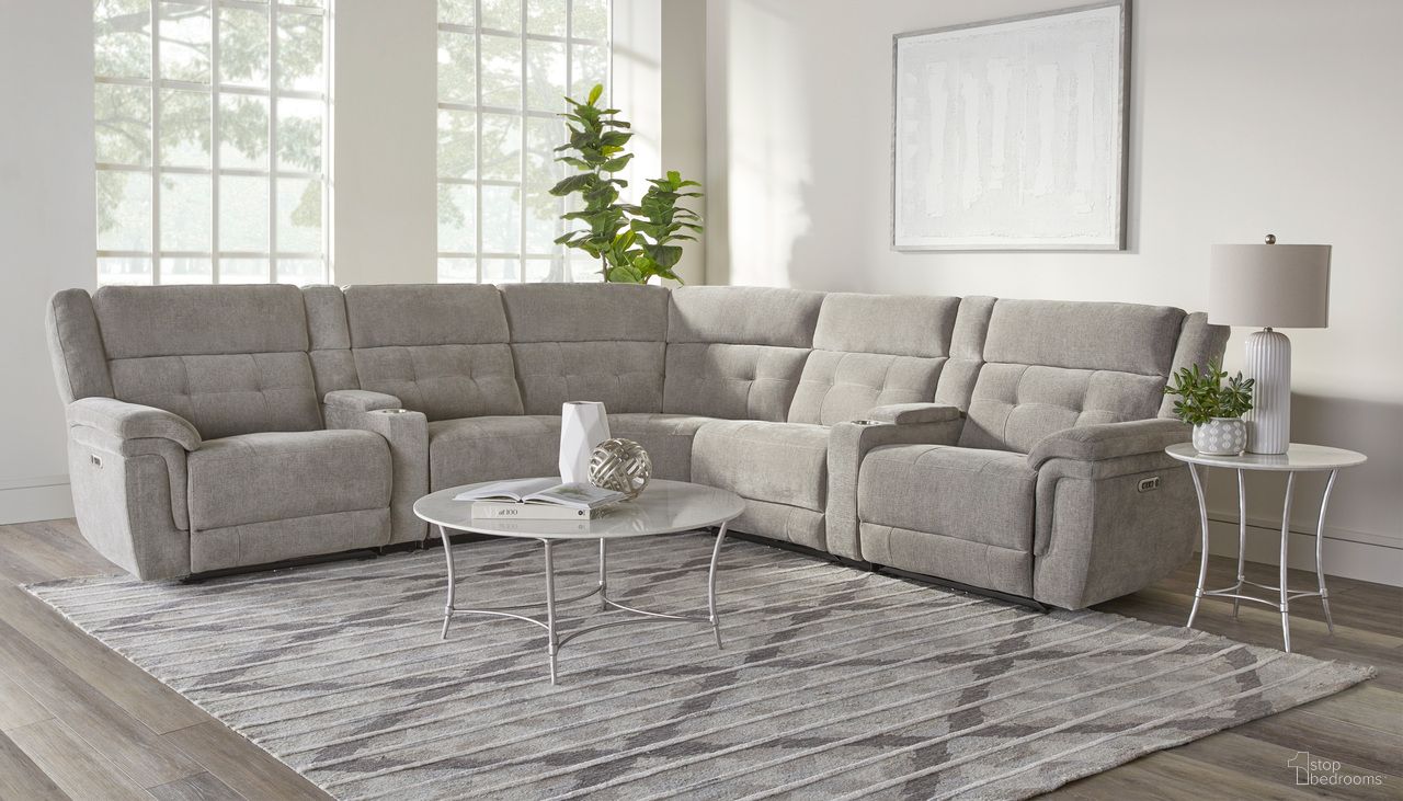 The appearance of Richland 7 Piece Modular Power Reclining Sectional with Power Adjustable Headrests In Bristol Grey designed by Parker House in the transitional interior design. This bristol grey piece of furniture was selected by 1StopBedrooms from Richland Collection to add a touch of cosiness and style into your home. Sku: MRIC#811LPH-BRGR;MRIC#810PH-BRGR;MRIC#850-BRGR;MRIC#840T-BRGR;MRIC#880-BRGR;MRIC#880-BRGR;MRIC#811RPH-BRGR. Material: Polyester.