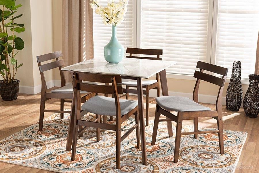 Richmond Light Grey Fabric Walnut Brown Wood 5pc Dining Set