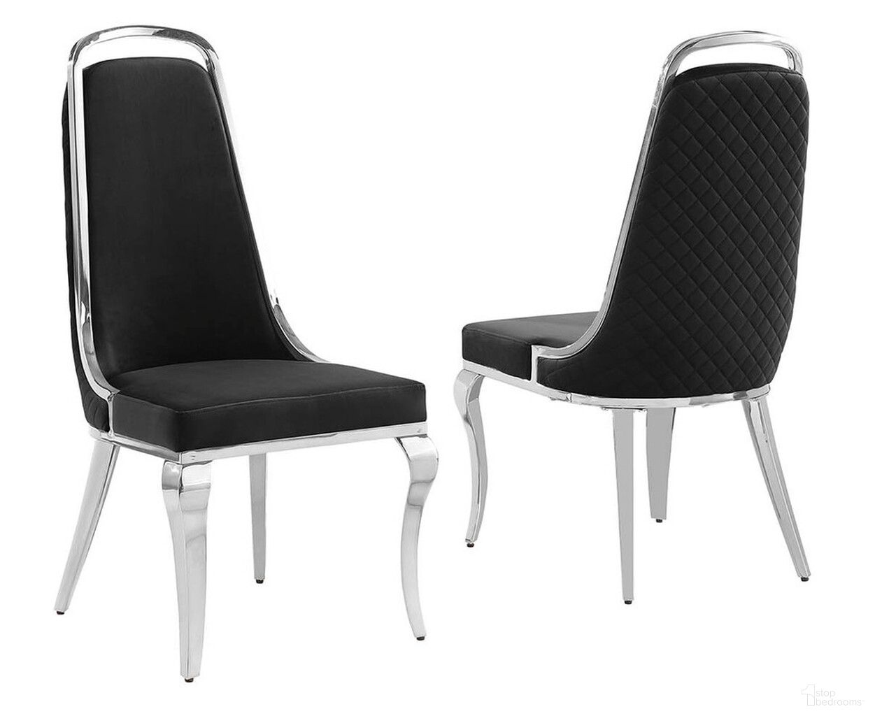 Ricky Side Chairs Set of 2 In Black Velvet and Chrome