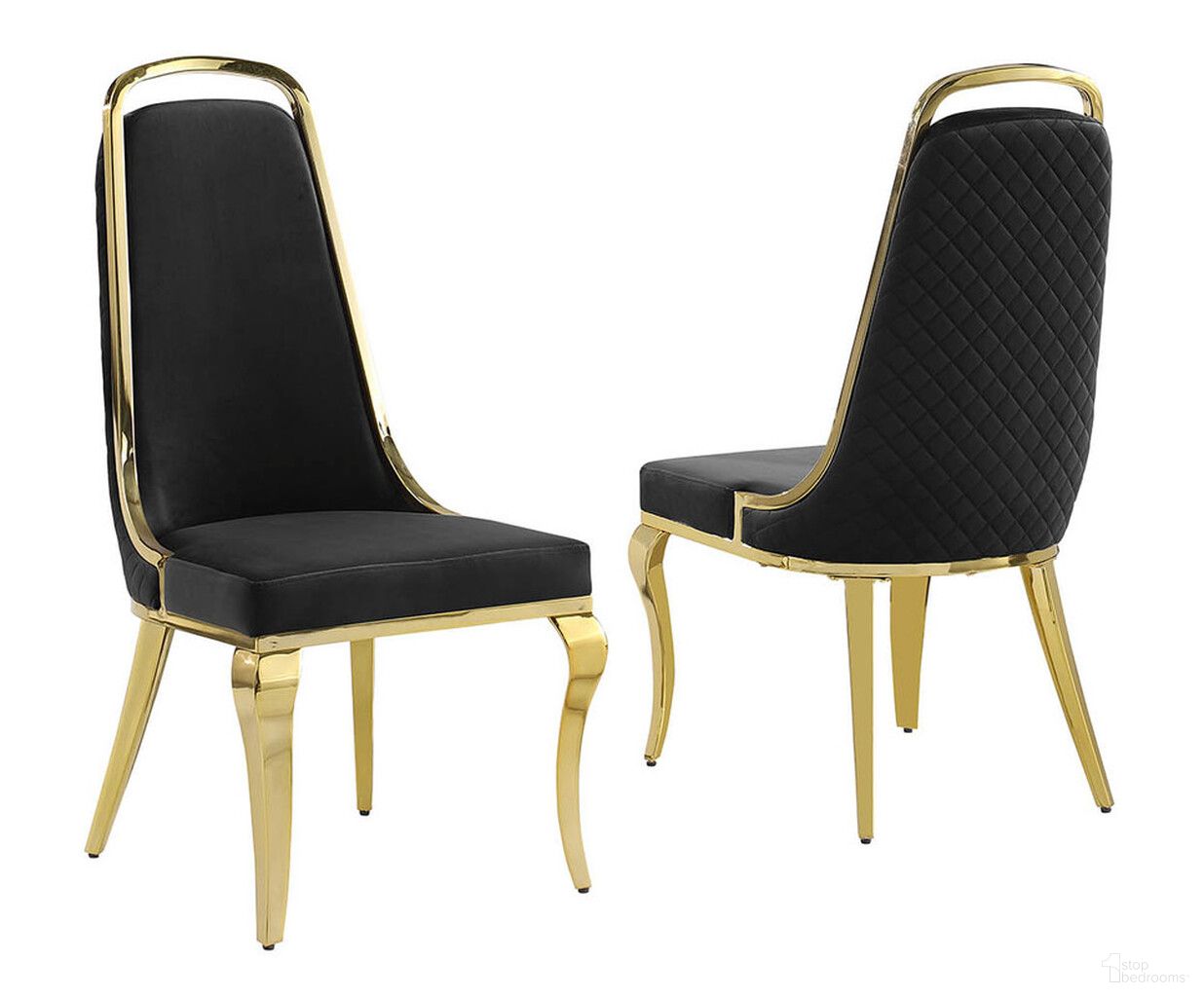 The appearance of Ricky Side Chairs Set of 2 In Black Velvet and Gold Chrome designed by Best Quality Furniture in the modern / contemporary interior design. This black and gold piece of furniture was selected by 1StopBedrooms from Ricky Collection to add a touch of cosiness and style into your home. Sku: SC316. Material: Velvet. Chair Type: Side Chair.