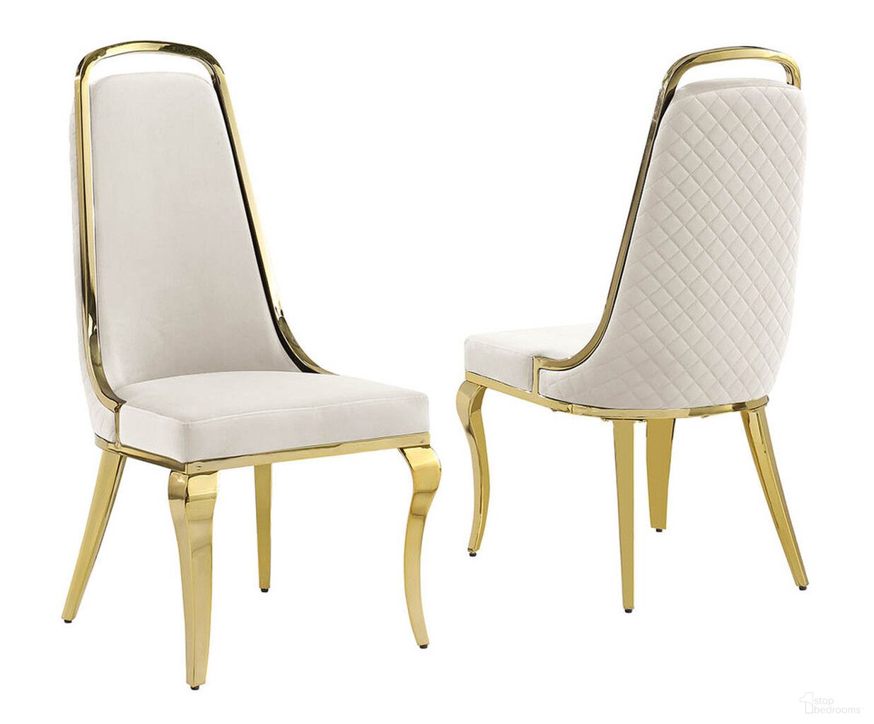 The appearance of Ricky Side Chairs Set of 2 In Cream Velvet and Gold Chrome designed by Best Quality Furniture in the modern / contemporary interior design. This cream/gold piece of furniture was selected by 1StopBedrooms from Ricky Collection to add a touch of cosiness and style into your home. Sku: SC317. Material: Velvet. Chair Type: Side Chair.