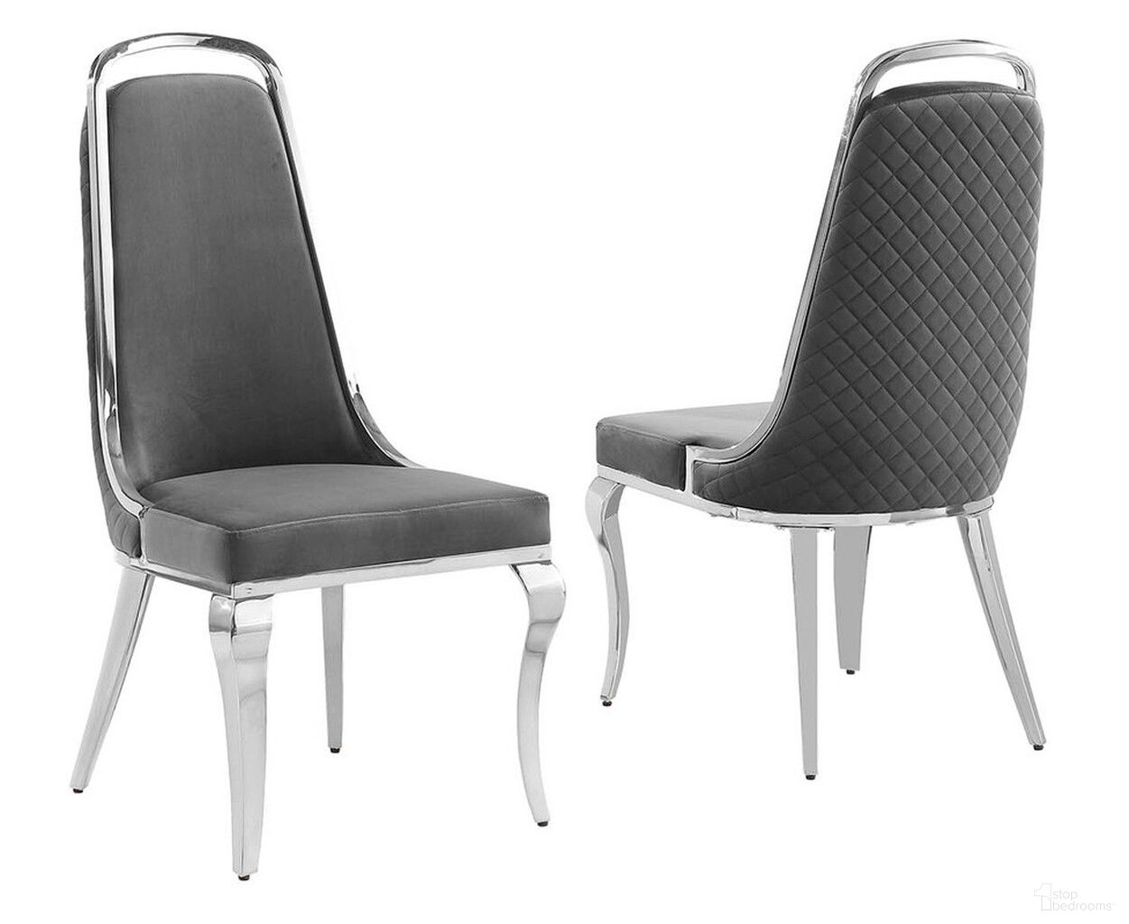 The appearance of Ricky Side Chairs Set of 2 In Dark Gray Velvet and Chrome designed by Best Quality Furniture in the modern / contemporary interior design. This dark gray and chrome piece of furniture  was selected by 1StopBedrooms from Ricky Collection to add a touch of cosiness and style into your home. Sku: SC310. Material: Velvet. Chair Type: Side Chair.