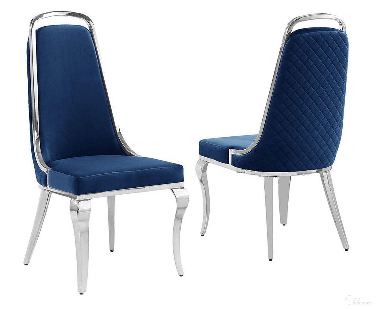 The appearance of Ricky Side Chairs Set of 2 In Navy Blue Velvet and Chrome designed by Best Quality Furniture in the modern / contemporary interior design. This navy blue and chrome piece of furniture was selected by 1StopBedrooms from Ricky Collection to add a touch of cosiness and style into your home. Sku: SC311. Material: Velvet. Chair Type: Side Chair.