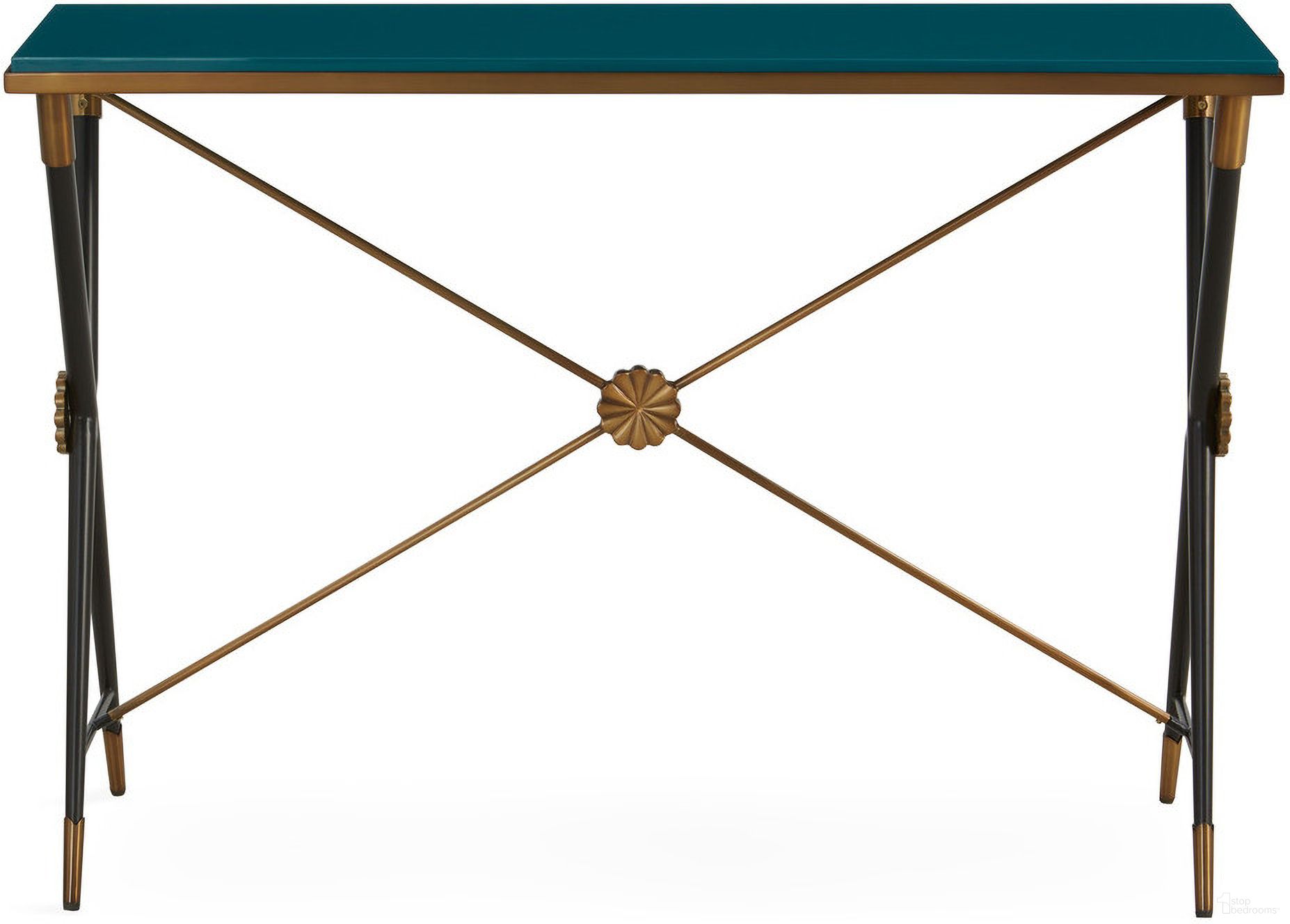 The appearance of Rider Console In Teal/Black/Brass designed by Jonathan Adler in the modern / contemporary interior design. This teal/black/brass piece of furniture was selected by 1StopBedrooms from Rider Collection to add a touch of cosiness and style into your home. Sku: 33551. Material: Lacquer.