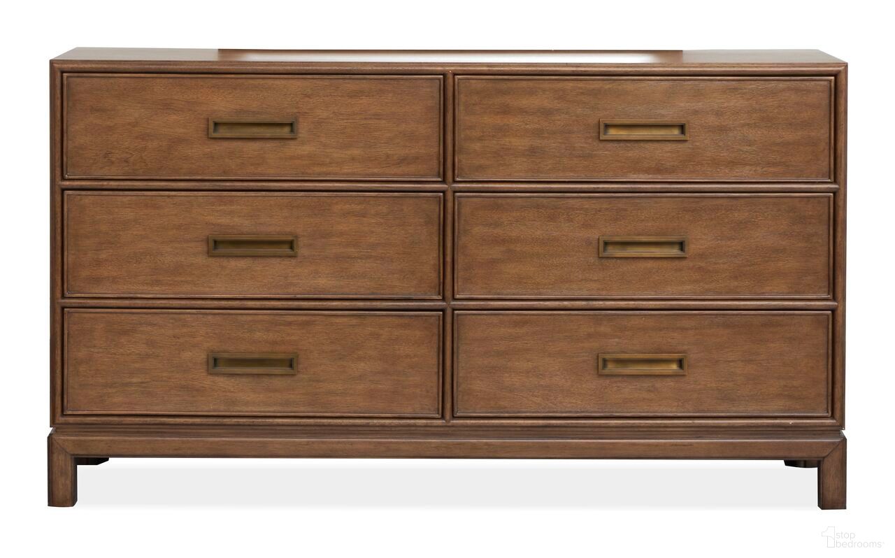 The appearance of Ridgefield Double Drawer Dresser In Russet designed by Magnussen in the transitional interior design. This russet piece of furniture was selected by 1StopBedrooms from Ridgefield Collection to add a touch of cosiness and style into your home. Sku: B6436-22. Material: Veneer.