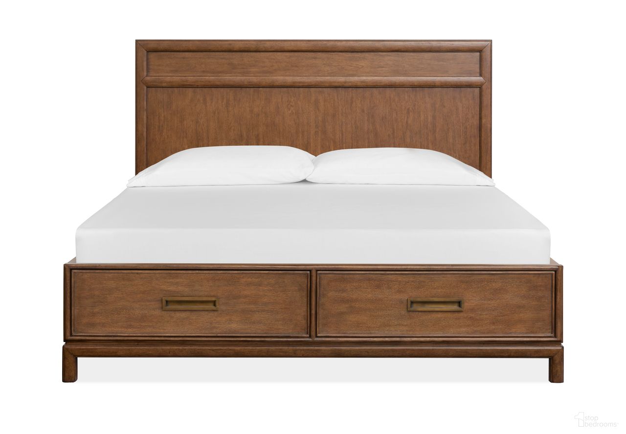 The appearance of Ridgefield King Panel Storage Bed In Russet designed by Magnussen in the transitional interior design. This russet piece of furniture was selected by 1StopBedrooms from Ridgefield Collection to add a touch of cosiness and style into your home. Sku: B6436-64H;B6436-64SF;B6436-54R. Bed Type: Storage Bed. Bed Size: King. Material: Mahogany.